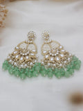 Ishhaara Light Green Ivory White Statement Kundan Earrings