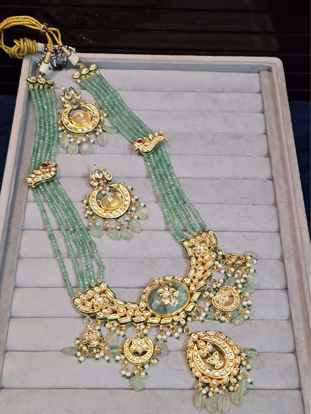 Ishhaara Light Green Kundan And Pearl Studded Rajwadi Long Necklace