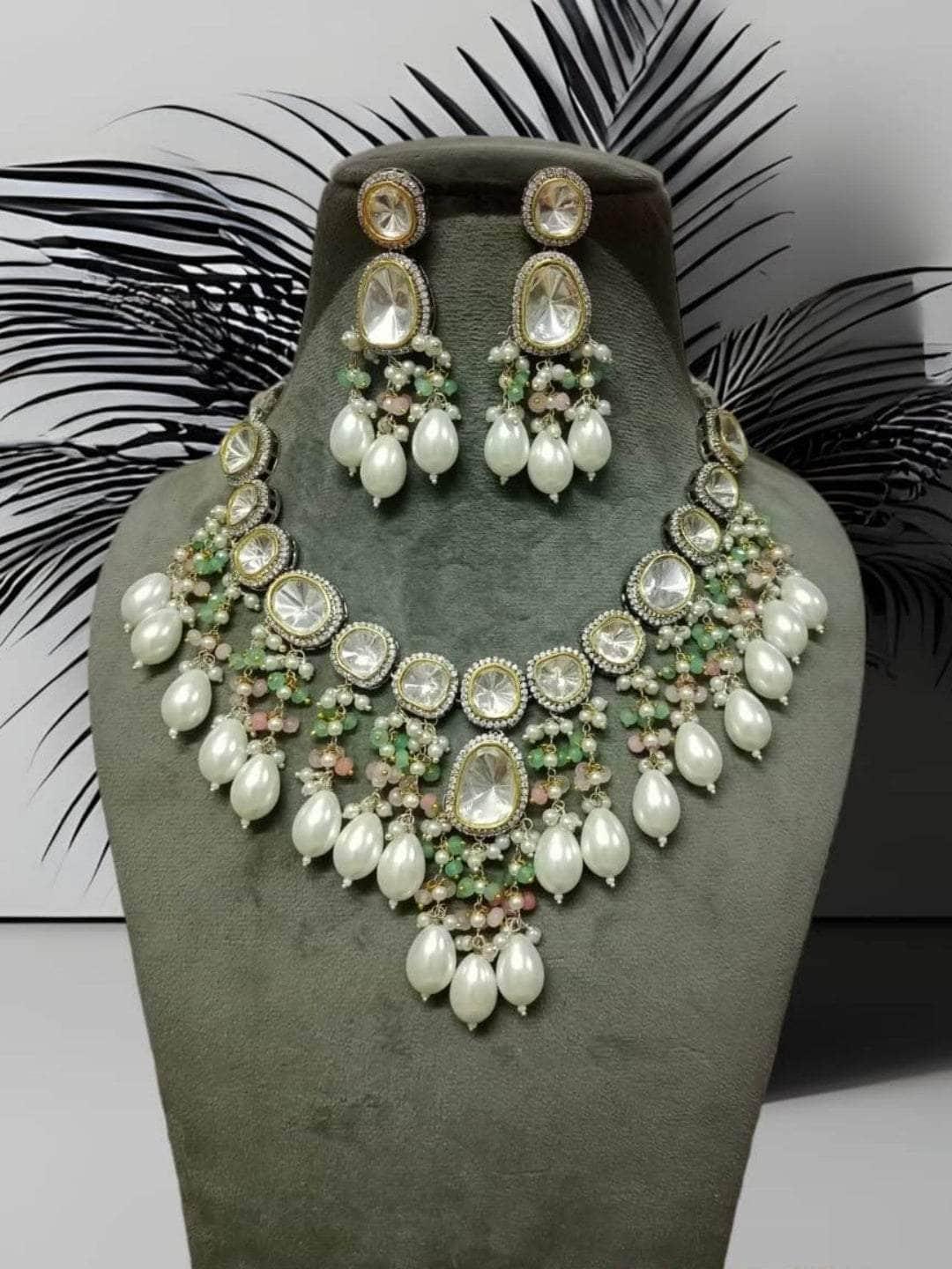 Ishhaara Light Green Kundan Crux Necklace