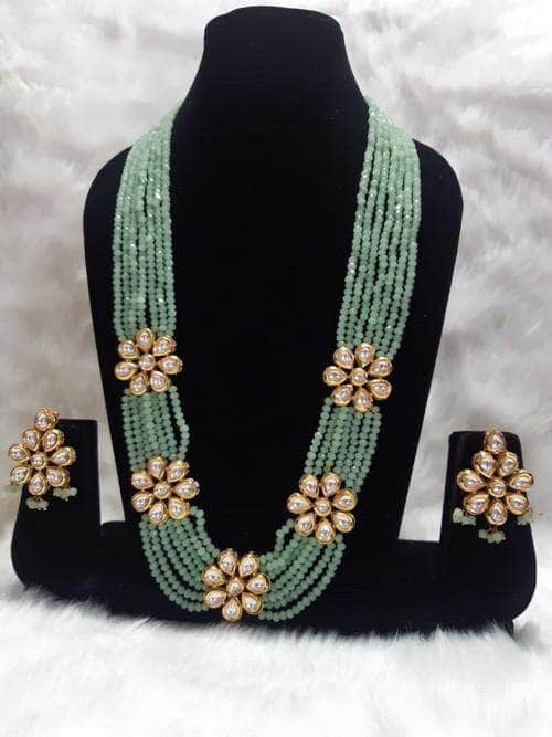 Ishhaara Light Green Kundan Layered Motif Necklace