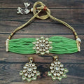 Ishhaara Light Green Kundan Meena Choker Necklace Set