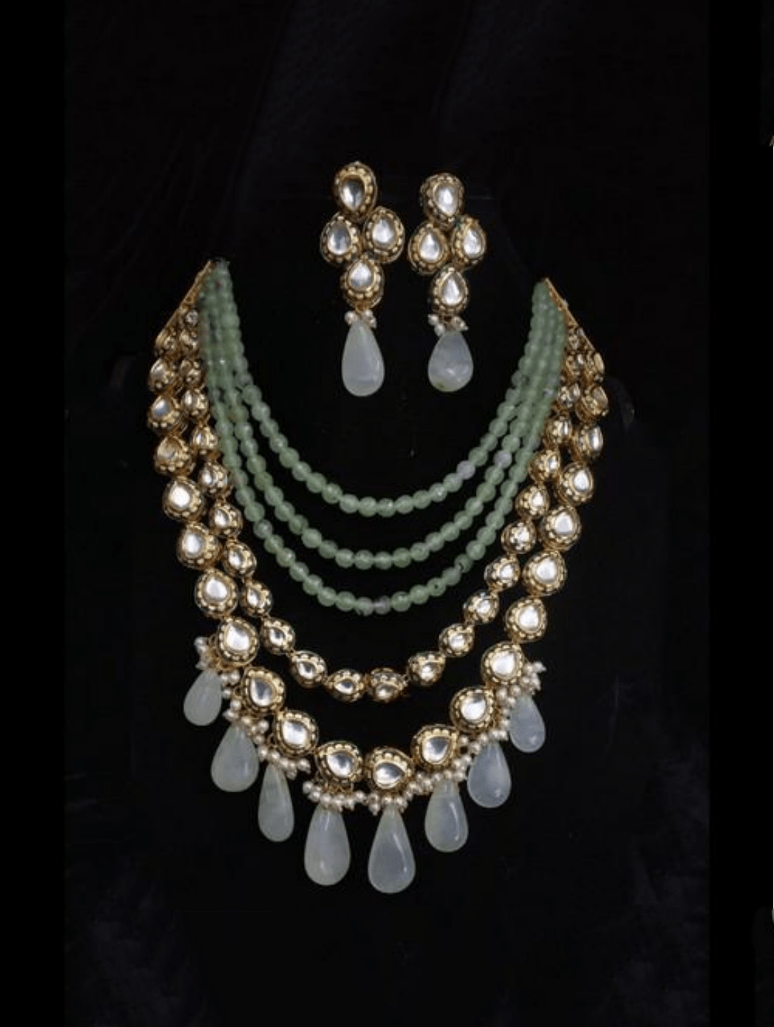 Ishhaara Light Green Layered Onex Kundan Necklace