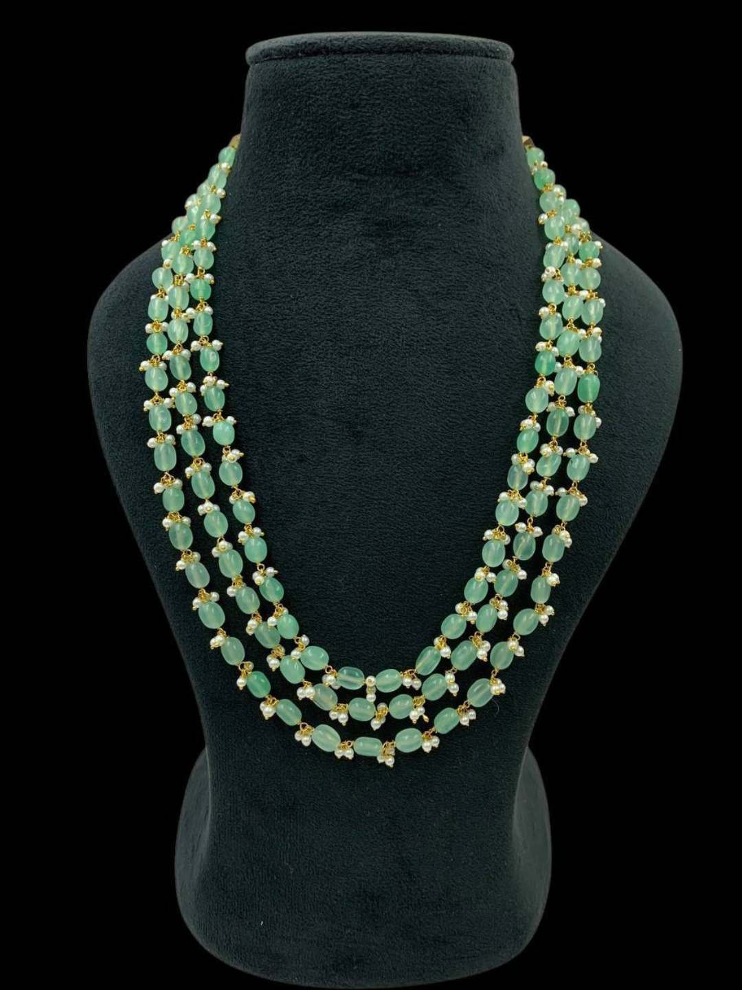 Ishhaara Light Green Layered Pearl Beaded Long Necklace