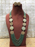 Ishhaara Light Green Meena Kundan Side Pendant Layered Necklace