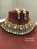 Ishhaara Light Green Oval Kundan Choker Necklace Set