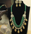Ishhaara Light Green Polki Side Patch Layered Necklace