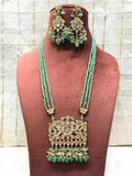 Ishhaara Light Green Rectangular Kundan Pendant Necklace