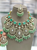 Ishhaara Light Green Regal Victorian Big Pendant Necklace With Maang Tikka