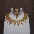 Ishhaara Light Green Round Cut Leaf Kundan Necklace And Earring Set