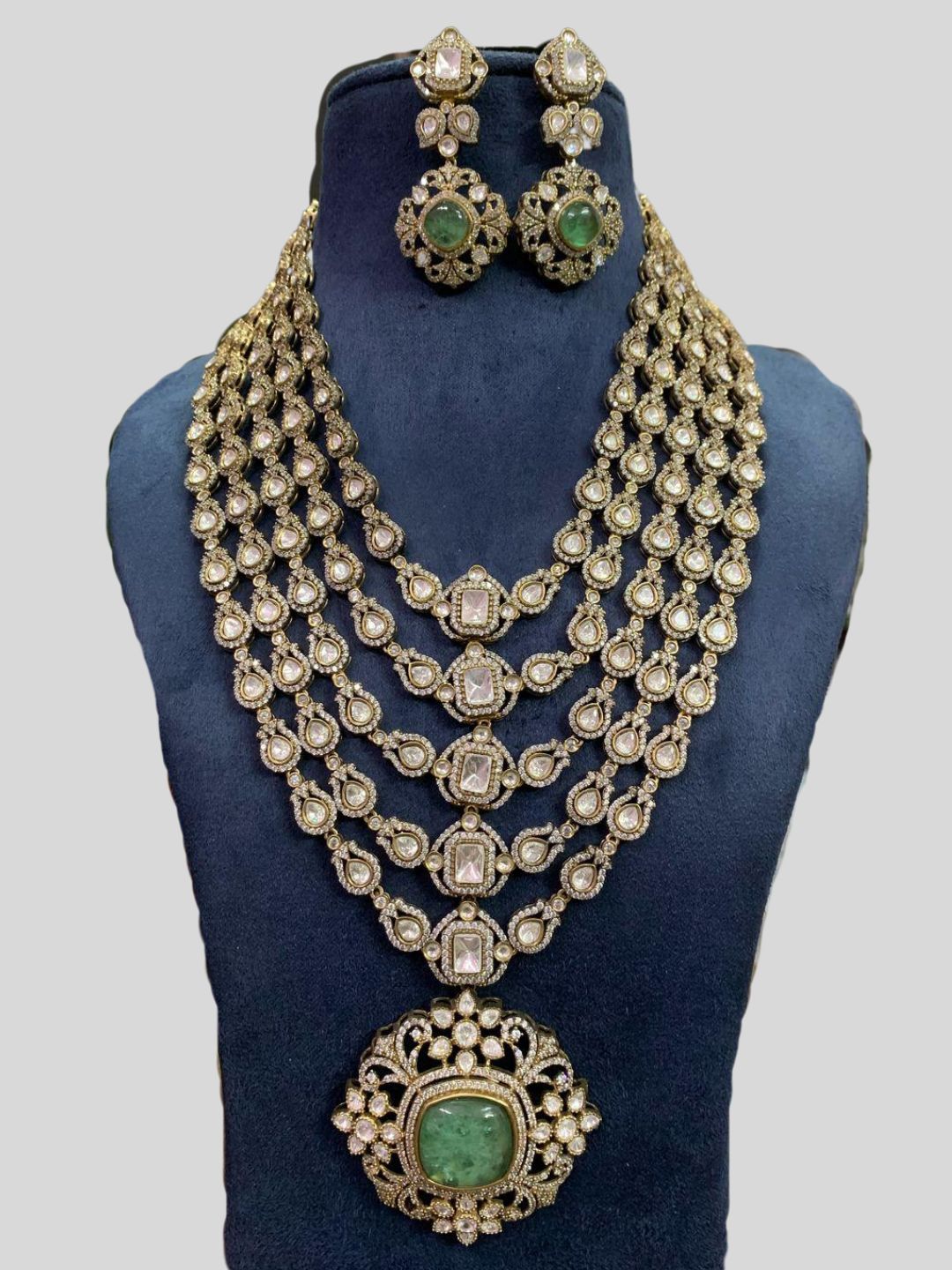 Ishhaara Light Green Royal Designer Ethnic Layered Necklace