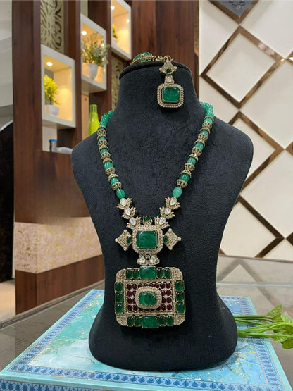 Ishhaara Light Green Sakshi Tanwar Inspired Long Bridal Necklace