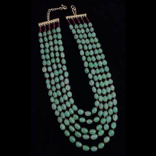 Ishhaara Light Green Semi Precious 5 Layered Necklace