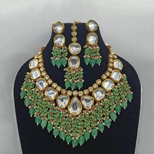 Ishhaara Small And Big Kundan Tassel Necklace Earring And Teeka Set