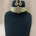 Ishhaara Light Green Small Pearls Choker And Earring Set