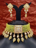 Ishhaara Light Green Square Patch Onex Choker Necklace Set