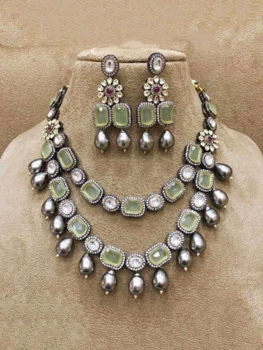 Ishhaara Square Stone Dual Layered Necklace