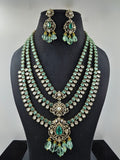 Ishhaara Light Green Traditional Multi Layered Multi Colored Necklace Set