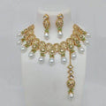 Ishhaara Light Green Triangular Meena Kundan Drop Necklace Set