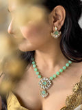 Ishhaara Light Green Two Tone Finish Kundan Polki And Agate Long Necklace Set