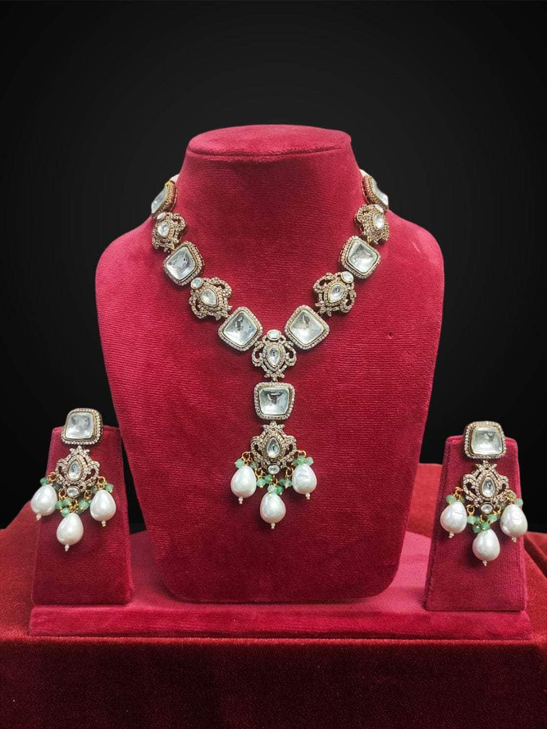 Ishhaara Green V-Shaped Victorian Kundan Necklace Set