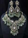Ishhaara Light Green Victorian Semiprecious Pearl Drop Necklace