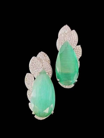 Ishhaara Light Green Zircon Rain Drop Dangler Earrings