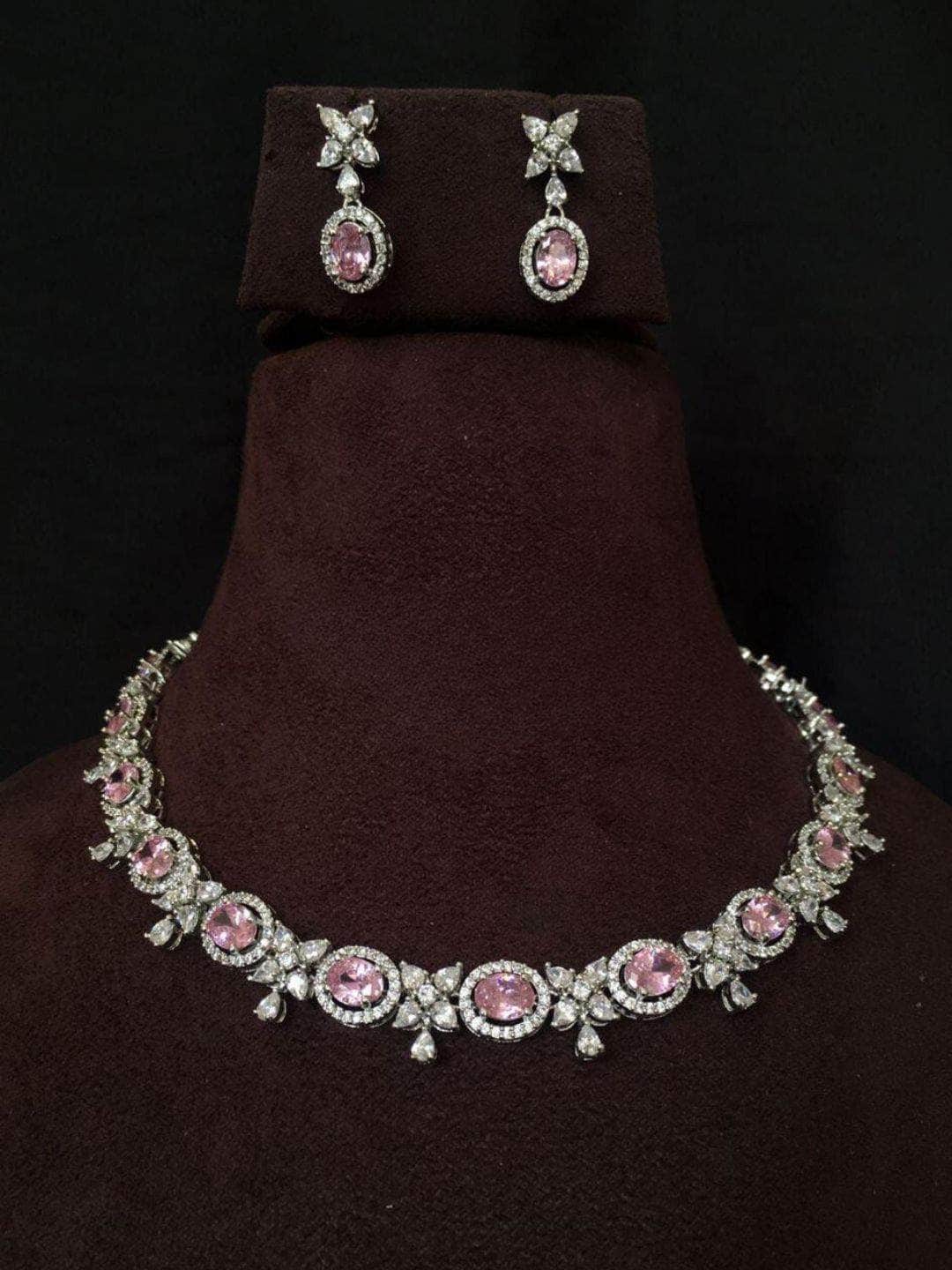 Ishhaara Light Pink American Diamond Embellished Necklace Set