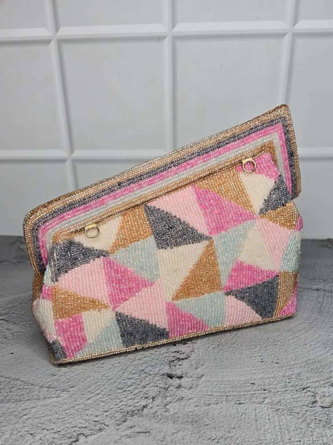 Ishhaara Pink Beaded Designer Flap Clutch Bag