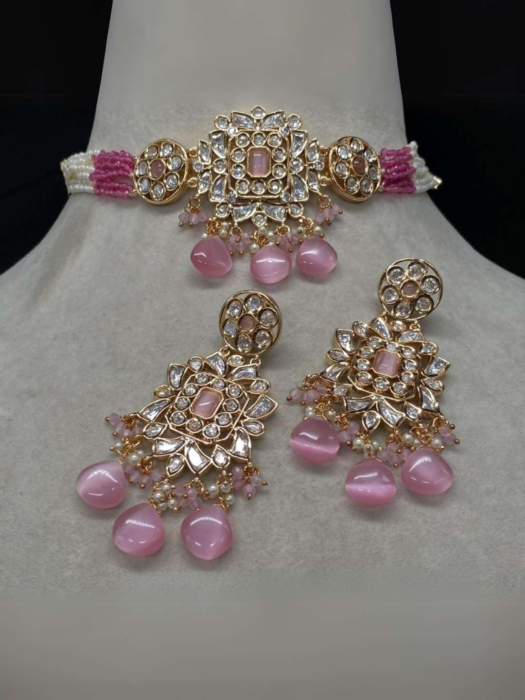 Ishhaara Pink Bridesmaids Kundan Choker Set