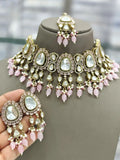 Ishhaara Light Pink Elegant Stone Studded Polki Neckalce