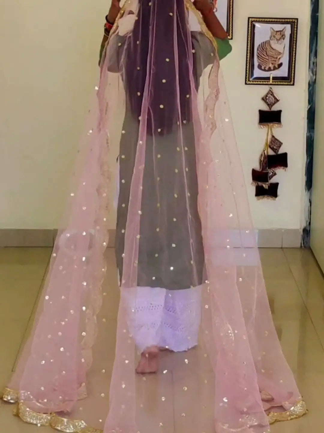 Ishhaara Light Pink Four Kali Two Meter Long Bridal Head Dupattaa