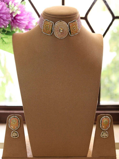 Ishhaara Light Pink Gold Finish Handcrafted Pearl Necklace Set