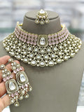 Ishhaara Light Pink Gold Plated Green Onyx And Pearl Necklace Set