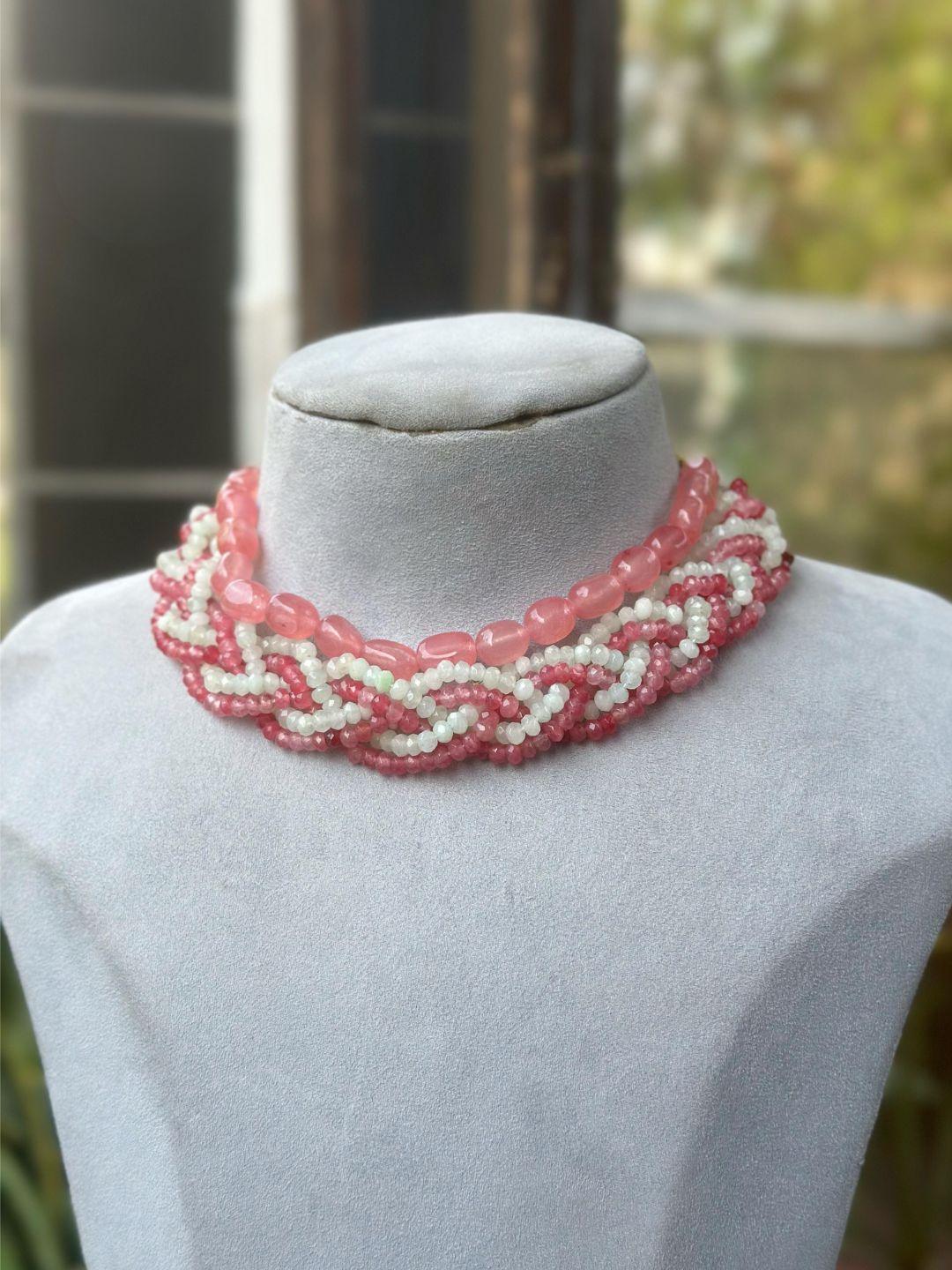 Ishhaara Light Pink Handmade Beaded Boho Choker Necklace