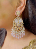 Ishhaara Light Pink Ivory White Statement Kundan Earrings