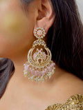 Ishhaara Light Pink Kundan Chandbalis With Beadwork