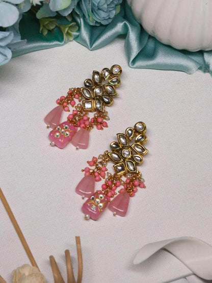 Ishhaara Kundan Precious Stone Earrings Pink