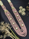 Ishhaara Light Pink Multi Layered Beaded Kundan Polki Long Necklace