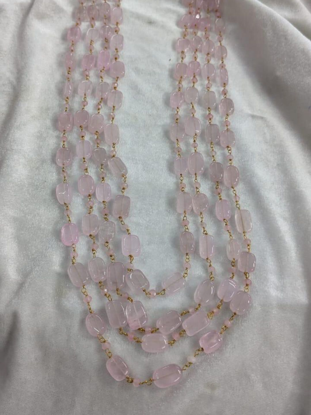 Ishhaara Light Pink Natural Gemstone Studded Long Mala Necklace