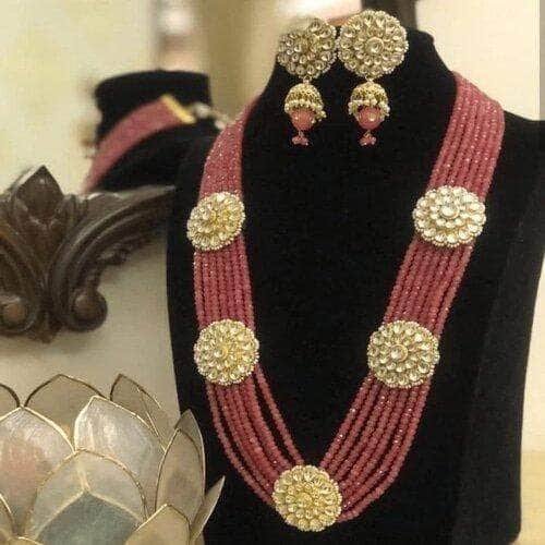 Ishhaara Light Pink Patchi Kundan Chakra Long Necklace