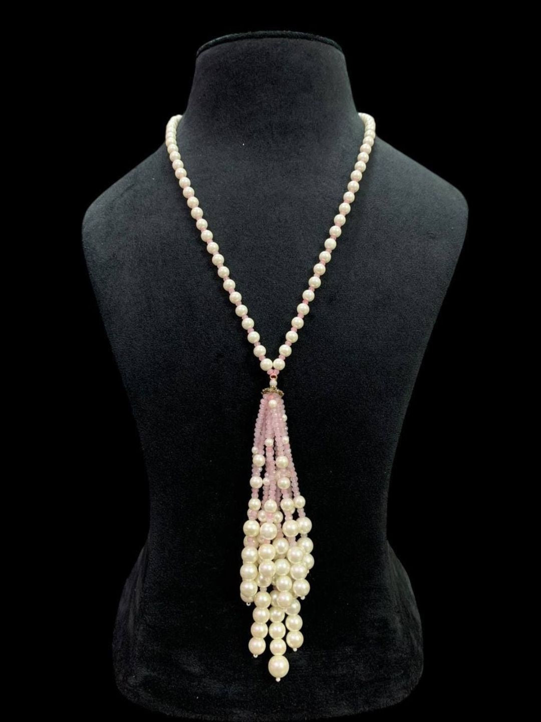 Ishhaara Light Pink Pearl Studded Tassel Pendant