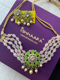 Ishhaara Light Pink Precious Choker Beaded Necklace Set