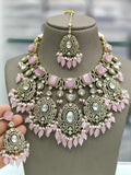 Ishhaara Light Pink Regal Victorian Big Pendant Necklace With Maang Tikka