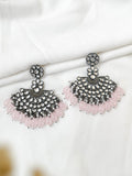 Ishhaara Light Pink Silver Plated Stone Studded And Beaded Drop Earrings