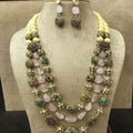 Ishhaara Light Pink Stone Gunmetal Beads Necklace