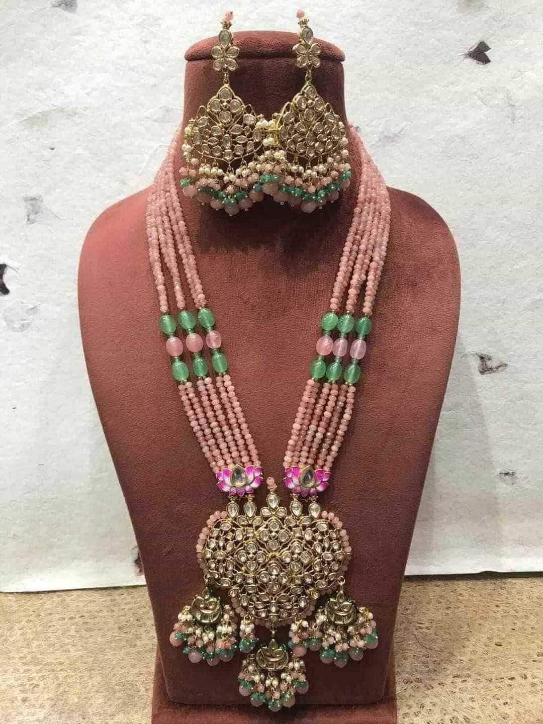 Ishhaara Light Pink Three chandbali Pendant necklace