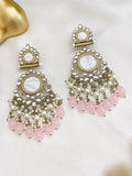 Ishhaara Light Pink Traditional Kundan And Pearl Drop Earrings