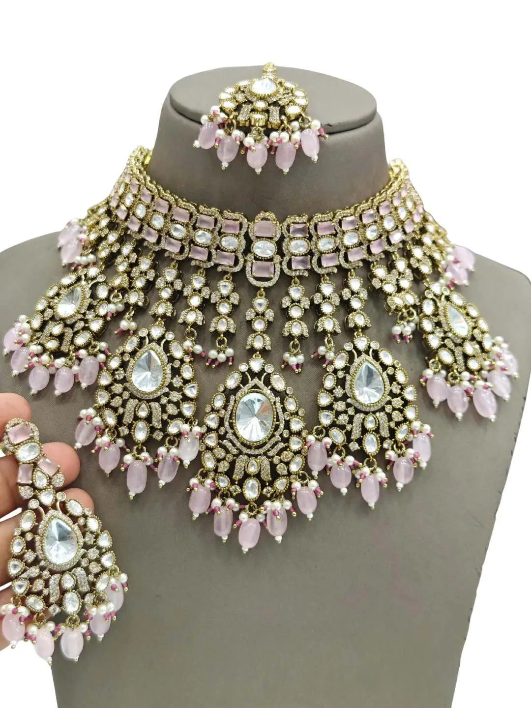 Ishhaara Light Pink Tranditional Gold Plated Choker Necklace