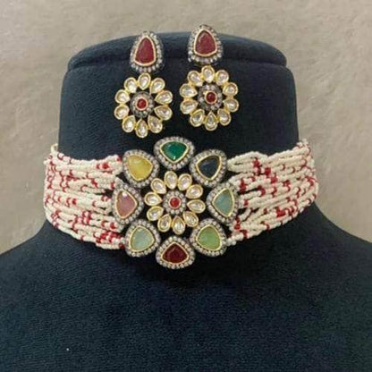 Ishhaara Triangular Moti Choker And Earring Set