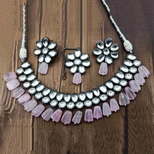 Ishhaara Light Pink Victorian Kundan Necklace Set
